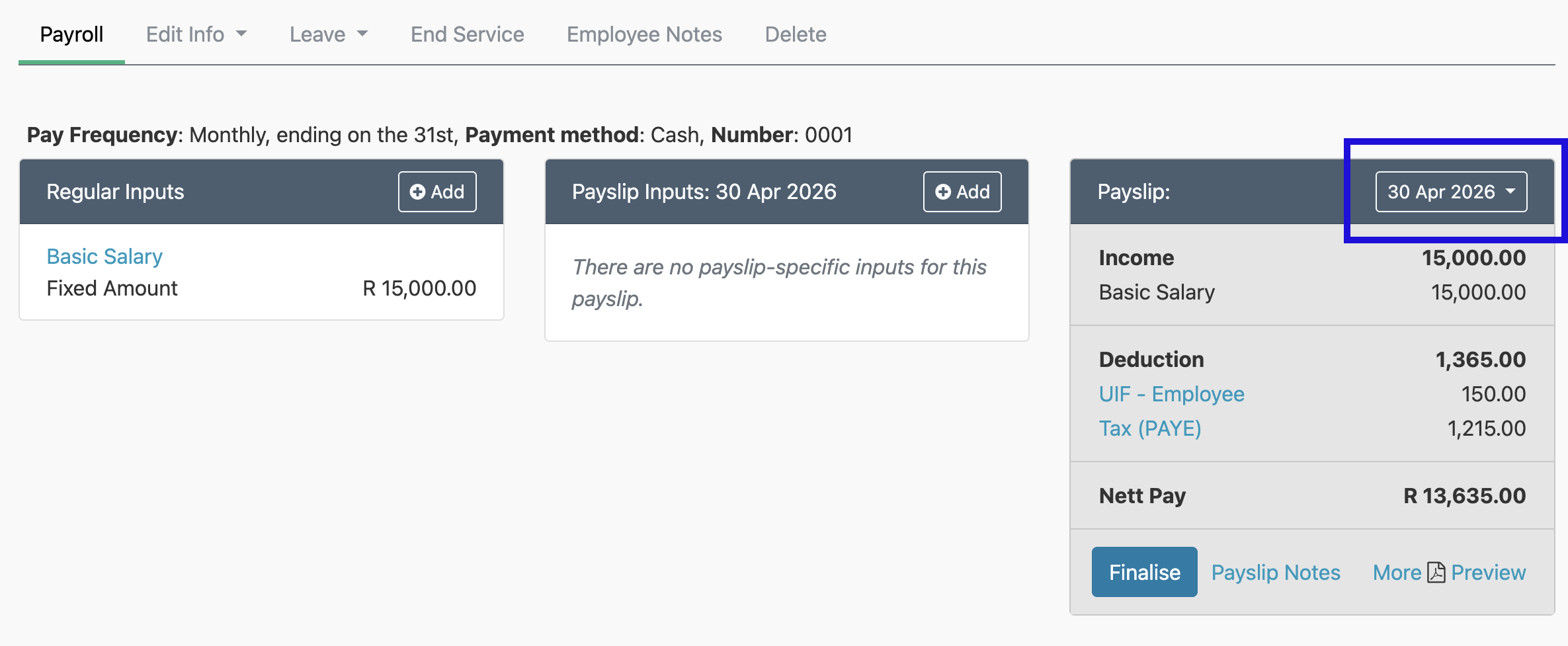Where to find the payslip date